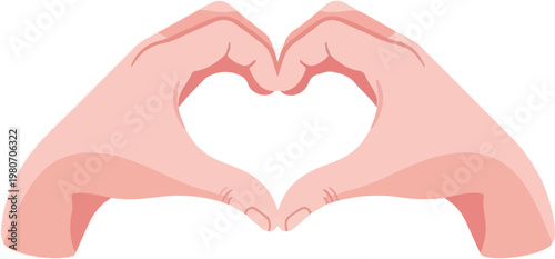 Vector icon of heart formed by two hands symbolizing motherhood, flat design, smooth curves, soft pink and beige tones, no human face, modern UI style