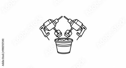 Two mixers above a bucket of mixed materials