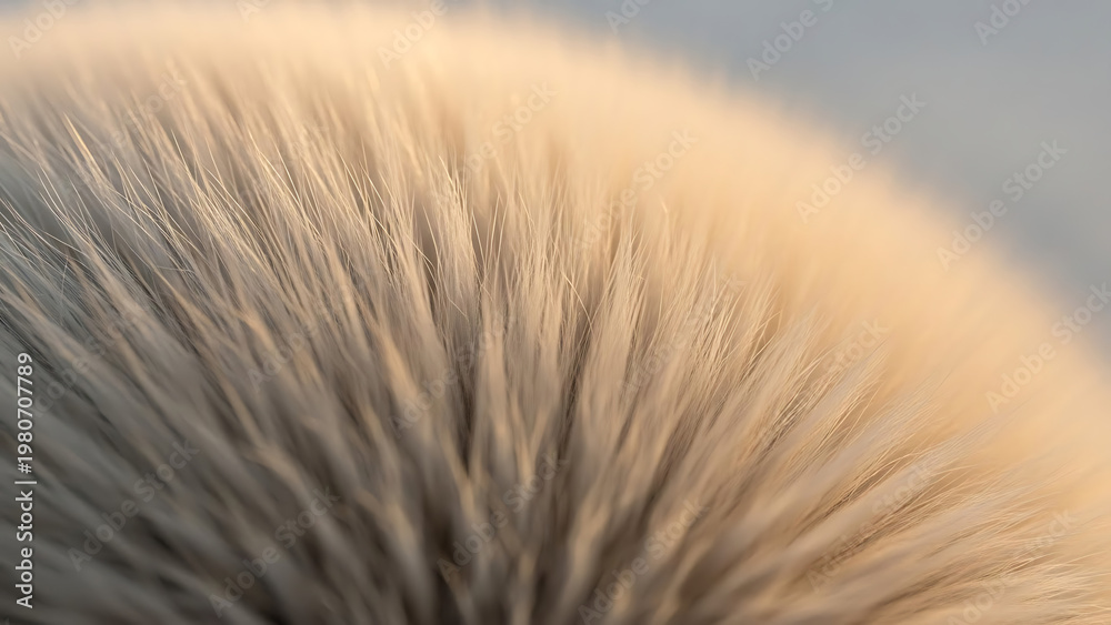 Fototapeta premium Close up of soft white fur texture detail with warm lighting and transparency