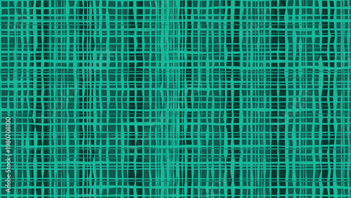 Seamless pattern with an abstract grid of irregular teal and aqua green lines, creating a modern woven textile texture, ideal for contemporary digital backgrounds, fabric prints, decorative