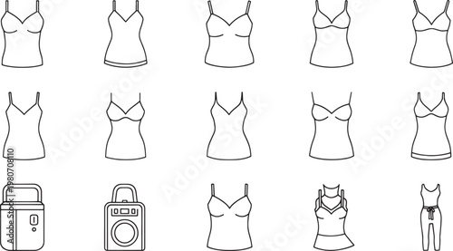 Collection of black line of women's tops and clothing camisole tank spaghetti strap v-neck scoop neck