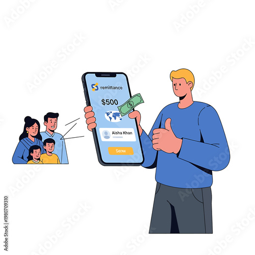 Man holding smartphone with money transfer 1.