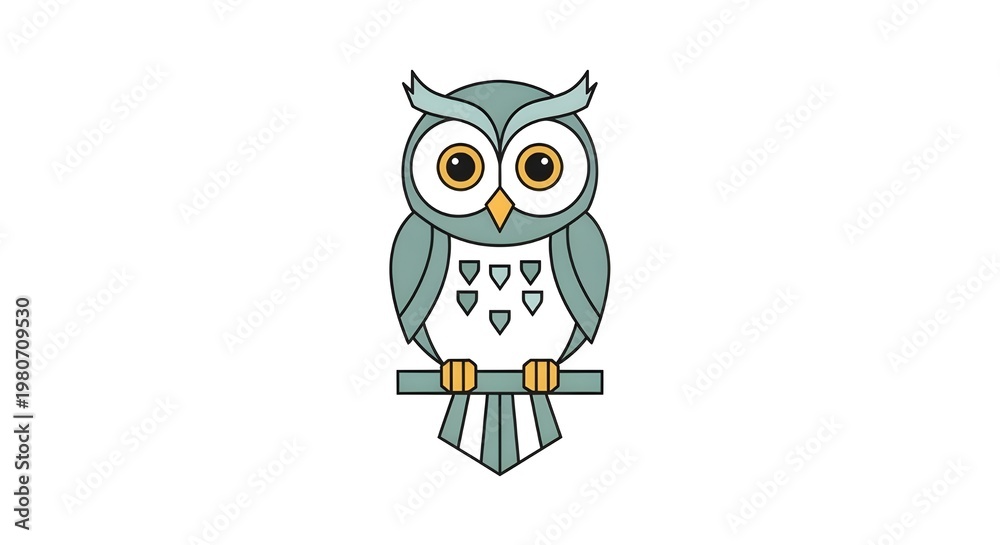 Fototapeta premium A minimalist geometric owl illustration, using clean lines and flat vector shapes, symmetrical design, modern aesthetic, isolated on white background, professional logo style, high contrast.
