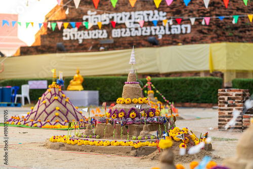 PHITSANULOK, THAILAND - April 9,2026: Thai people come to build the Sand Pagoda for return the sand to the temple on Songkran festival at Ratchaburana temple in Phitsanulok Thailand.