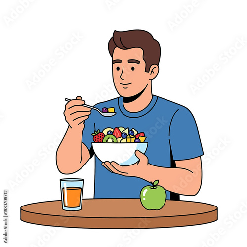 Man eating a bowl of salad 1.