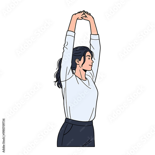 Woman stretching her arms up high 3.
