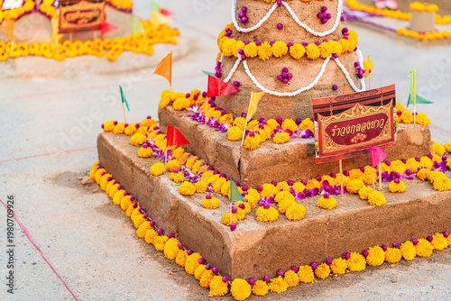 PHITSANULOK, THAILAND - April 9,2026: Thai people come to build the Sand Pagoda for return the sand to the temple on Songkran festival at Ratchaburana temple in Phitsanulok Thailand.