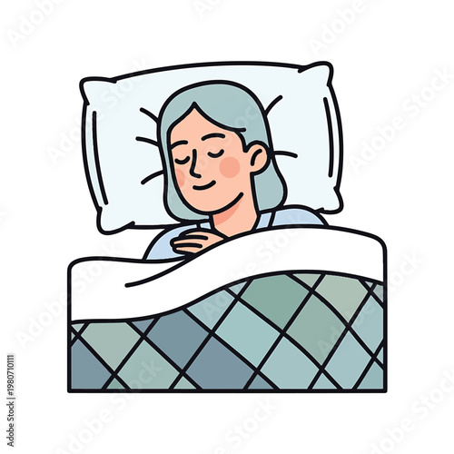 Woman Sleeping in Bed Smiling Peacefully.