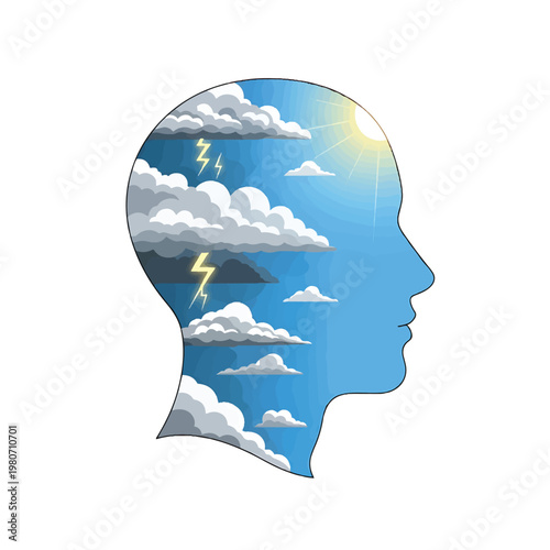 Human Head with Cloudy Thoughts Inside.