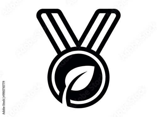 Eco friendly medal with a green leaf icon representing sustainability and environmental achievement eco conscious friendly sustainability environment protection conservation illustration