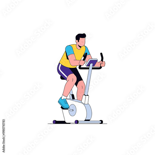 Man Riding Exercise Bike Indoors.