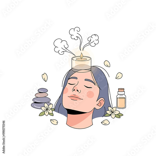 Woman receiving aromatherapy treatment on head.