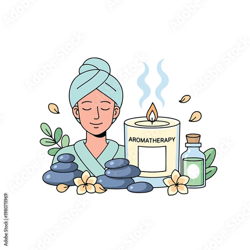 Woman enjoying aromatherapy spa treatment relaxation.