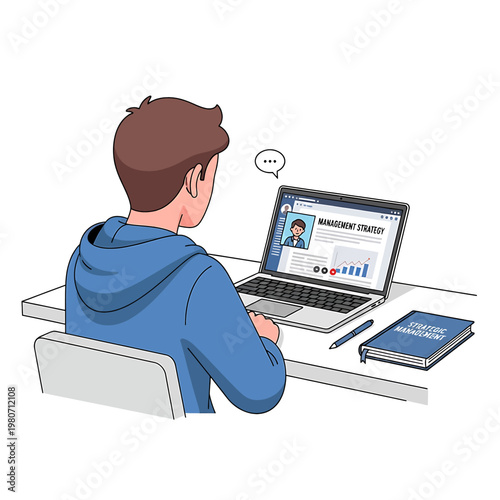 Man sitting at desk with laptop.