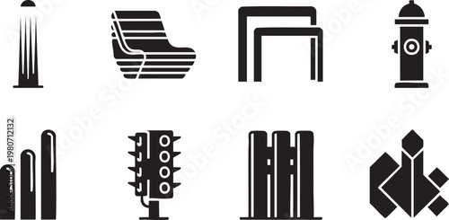 Urban Infrastructure and City Street Element Icon Set with Fire Hydrant Symbols