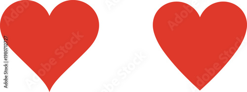 Two solid red hearts on a white background love romance
