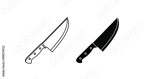 Minimalist vector graphic illustration showcasing two sharp professional kitchen knives for culinary design and food preparation