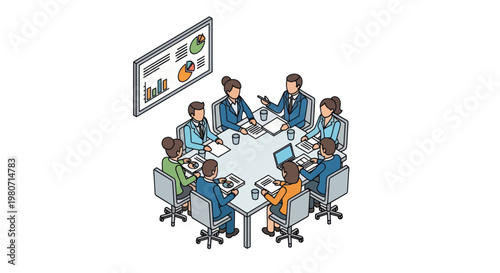 Business people sitting around meeting table.