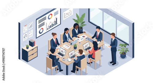 Business people sitting around meeting table.