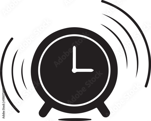 Black alarm clock with white outline and ringing sound waves