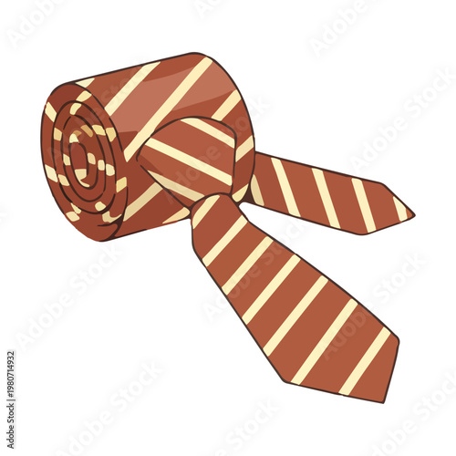 Rolled Brown Striped Necktie Illustration