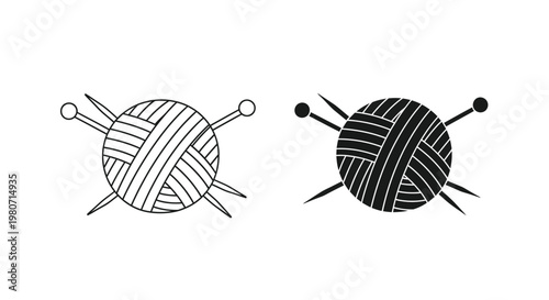 Simple vector illustration of yarn balls with knitting needles for creative craft design and hobby projects