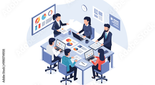 Business people working at office desk.