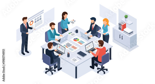 Business people working at office desk.