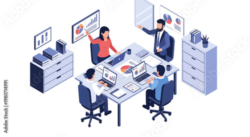 Business people working at office desk.