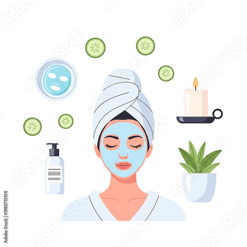 Woman with blue facial mask.
