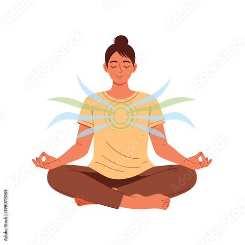 Woman in meditation sitting cross legged.