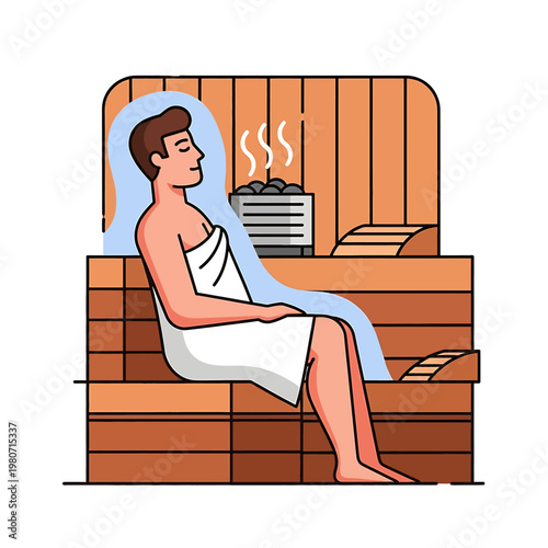 Man Relaxing in a Sauna Room.