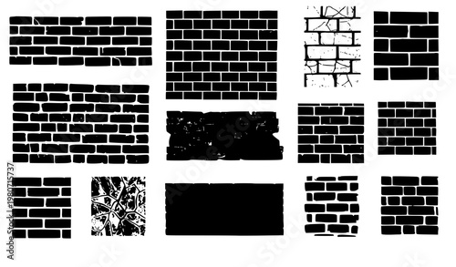 Grunge brick wall texture icon set seamless pattern vector