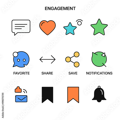 Social media engagement icons set 1.