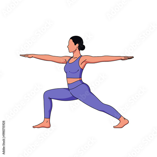 Woman in yoga warrior pose.