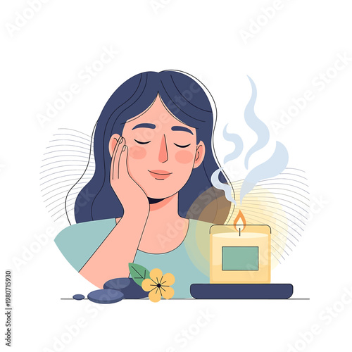 Woman meditating with eyes closed peacefully.