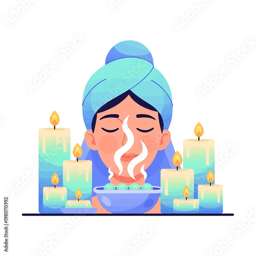 Woman steaming face with bowl.