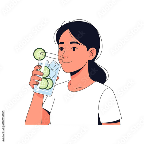 Woman Drinking Lime Refresher Beverage.