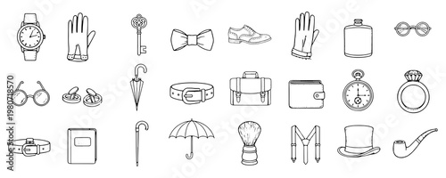 Vintage Gentleman Accessories Icon Set