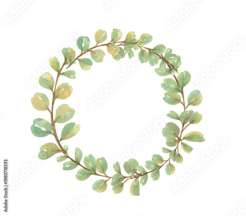 Watercolor round leaf design with green and yellow tones