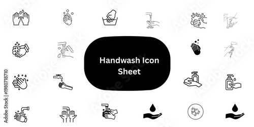 Handwashing and Hygiene Icon Set – Minimalist Medical Symbols for Public Health Safety, Sanitization, and Hospital Signage