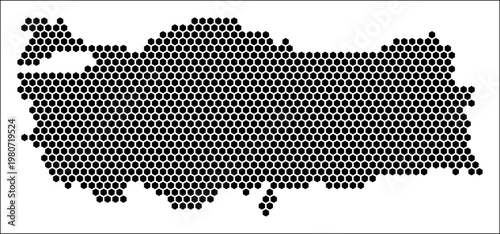 Turkey hexagon map. Plain black and white dotted shape template. Country tiny hexagon cells. Turkey flat honeycomb template. Vector Illustration.
