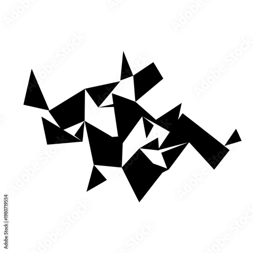 Black geometric shapes on white.