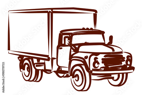 Vintage Delivery Truck Sketch.