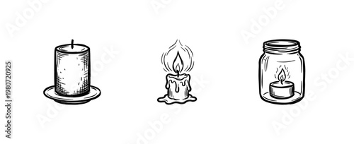 Scented Wax Candles and Burning Tapers for Relaxation and Celebration with Hand-Drawn Inky Brushwork and Organic Textures