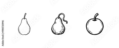 Autumn Harvest Pears and Organic Fruit Shapes with Fluid Ink Brush Strokes and Hand-Drawn Painterly Style