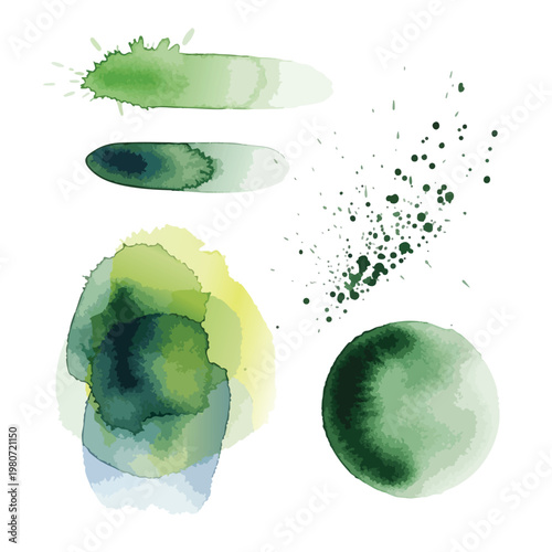 Abstract Green Watercolor Paint Palette for Artistic and Creative Design Projects
