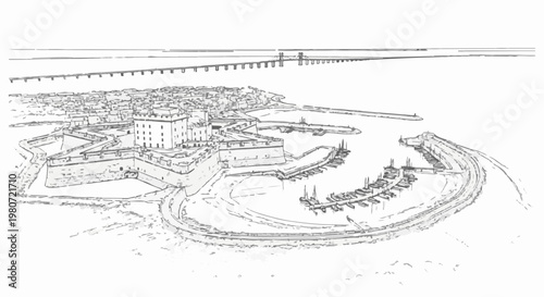 Star-shaped fortress, marina, and bridge overlooking a body of water