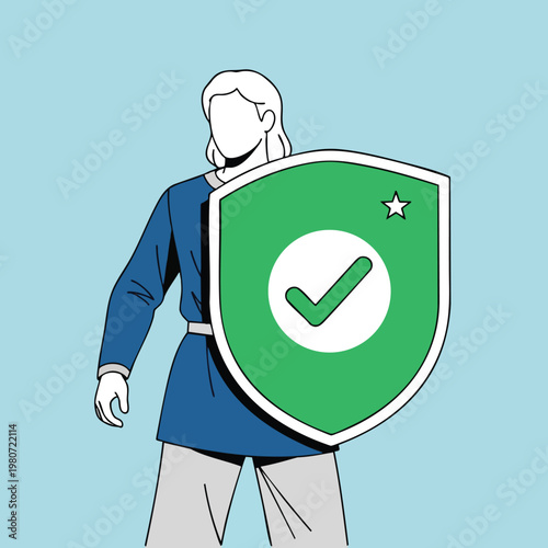 Confident Businessman Holding Shield Symbolizing Security and Protection