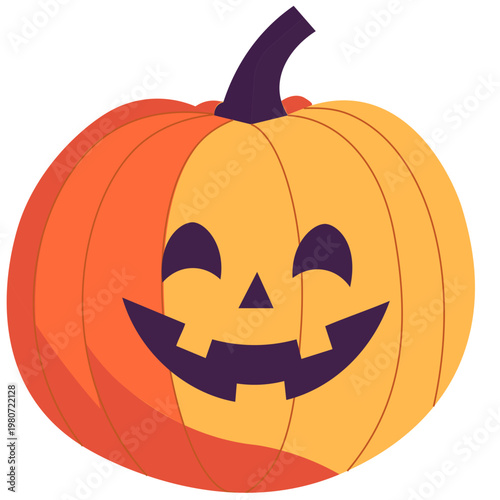 Happy orange Jack-o'-lantern pumpkin, Halloween decoration, spooky party, festive holiday, glowing face icon.